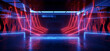 Sci Fi Cyber Blade Runner Futruristic Big Warehouse Hangar Garage Parking Underground Neon Laser Red Blue Electric Beam Lights Concrete Grunge 3D Rendering