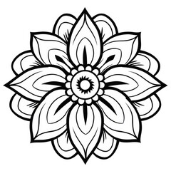 Wall Mural - coloring page with flowers pattern. Black and white doodle wreath. Floral mandala. Bouquet line art