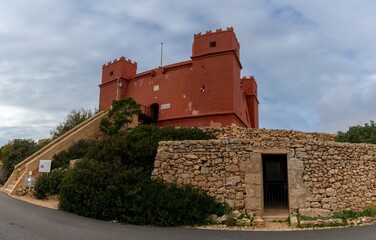 Wall Mural - view of the landmark fortress and historic Saint Agatha's Tower in Malta under an overcast sky