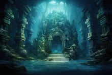 Hidden Underwater Temple: A Mysterious Temple Covered In Marine Life.