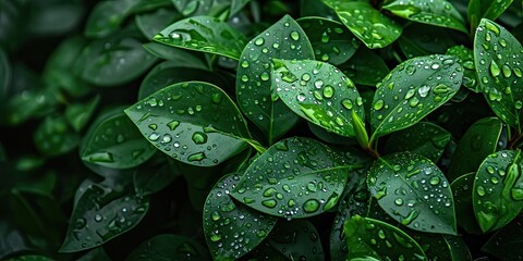 Nature vibrant greenery in rain kissed garden featuring fresh leaves dewdrops and macro details ideal for showcasing beauty of organic life summer vibes and environmental harmony