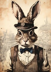 easter bunny with eggs drawing in dark black detective style