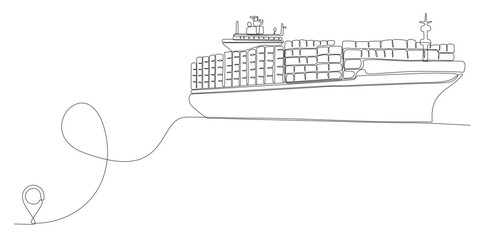 Line icon vector drawing of continuous line drawing of cargo ship line from port of oulis route with starting point and single line trail - Vector illustration. - Vector