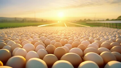 Wall Mural - As far as the eye can see, vast fields are dotted with massive barns and silos, all working in perfect harmony to produce and collect millions of eggs each day on this enormous egg farm powered