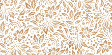 Seamless Patterned With Florals Ornaments Golden Colors Isolated White Backgrounds For Textile Wall Papers, Books Cover, Digital Interfaces, Prints Templates Material Cards Invitation, Wrapping Papers