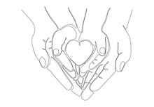 Continuous Line Drawing Of Mother's Hand With Baby Feet Concept, Maternity Family, Vector Illustration