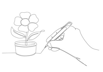 Wall Mural - continuous line of hand and pen drawing flower vector illustration