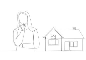 Wall Mural - continuous line of woman thinking about buying a house vector illustration