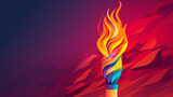 Fototapeta  - glowing olympic torch against a gradient of victory colors, in paper cut style