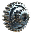 Silver Gear Mechanism Isolated on Transparent or White Background, PNG
