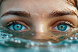 Fototapeta  - AI generated illustration of a woman's eye above the surface of water