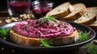 Beetroot spread with bread. 