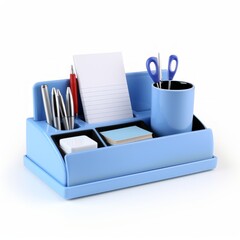 Poster - Stock image of a desk organizer set on a white background, functional, decluttering desk items Generative AI