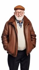 Poster - Stock image of a grandpa in a relaxed outfit on a white backdrop Generative AI