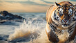 Tiger running by the sea