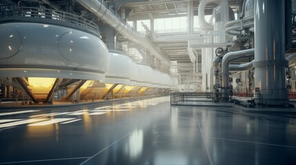 Wall Mural - Beautiful bright interior of a modern tank manufacturing plant. Industry, production of equipment in a large building.