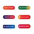Set of Watch Now Vector Buttons. Play Video Banners Collection. Ui web elements.