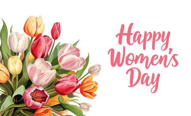 Wall Mural - Women's Day. Greeting card with tulips. Vector illustration.