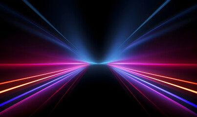 Wall Mural - neon futuristic flashes on black background. motion light lines backdrop. multicolored hyperspace tu