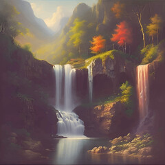 Wall Mural - waterfall in the mountains, ai generated 