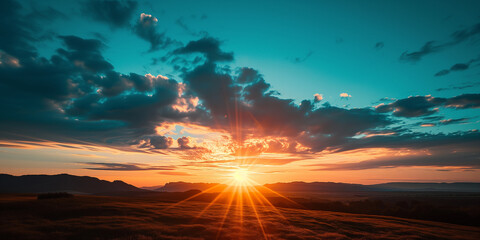 Wall Mural - abstract gradient sunrise in the sky with cloud and blue mix orange natural background..