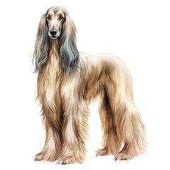 Afghan Hound dog breed watercolor illustration. Cute pet drawing isolated on white background.