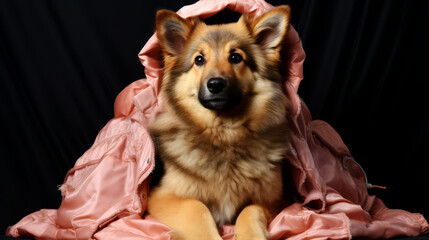 Wall Mural - Cute german shepherd dog on dark background.