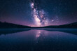 Bright Milky Way over the lake at night panorama