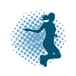 Silhouette of a slim sporty woman doing jump rope workout.