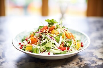 Poster - salad with pomegranate seeds, focus on texture