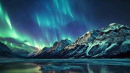 northern lights on the lake in the mountains