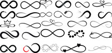 Infinity Symbols Collection, Black Lines, White Background. Perfect For Logo Design, Branding, Art Projects. Elegant, Versatile Infinity Symbols For Universal Use