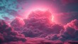 A single simple puffy light pink cloud with a circle in the sky with pink lights