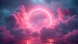 A single simple puffy light pink cloud with a circle in the sky with pink lights