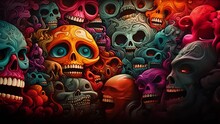 Retro Punk Skeletal Skulls Ghost In Doodle Skull Style,colorful. Great Design For Any Purposes. Colorful Animation Mp4