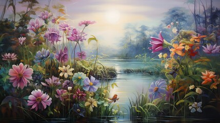Wall Mural - Flowers, oil paintings landscape: a portfolio of gorgeous photos of floral art and nature scenes