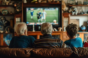 Wall Mural - A family watching the European Championship final at home, with multi-generations sharing the excitement and passion for the game