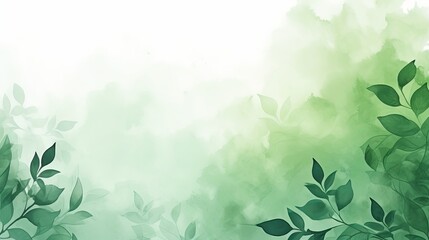 Wall Mural - Green watercolor foliage abstract background with hand-painted leaves and splashes