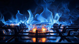Fototapeta  - Kitchen gas stove burner with blue flame transparency