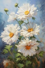 Wall Mural - Oil painting daisy flowers: a display of beautiful photos of floral art and nature