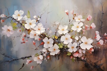 Wall Mural - Oil painting of spring flowers on canvas, art work