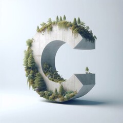 C letter shape 3D Lettering That Blends Concrete With Nature. AI generated illustration