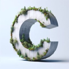 C letter shape 3D Lettering That Blends Concrete With Nature. AI generated illustration