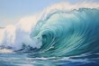 © Ameer - Oil painting of a wave with blue and white colors and dynamic brushstrokes