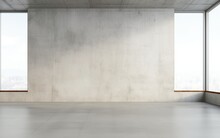 Blank White Wall In Concrete Office With Large Wind
