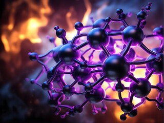 3d model of molecule abstract wallpaper in purple and black color: (Generative AI) only editorial content