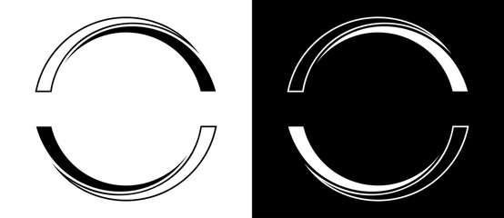 Fototapete - Rotating art lines in circle shape as symbol, logo or icon. Black shape on a white background and the same white shape on the black side.
