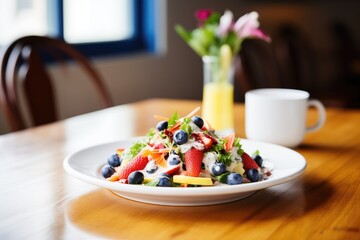Wall Mural - blueberry, strawberry, and banana salad with a creamy dressing