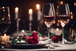 Tavola Imbandita con Calici di Vino e Rosa per una Cena Romantica di San Valentino