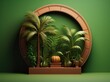Tropical plants with a round backdrop, 3D illustration in green tones suitable for modern art and design concepts.